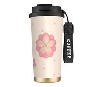 QHZLY 316 Stainless Steel Little Pink Cherry Blossoms Coffee Cup Black, Large Insulated Travel Tumbler for Office Home Car Use