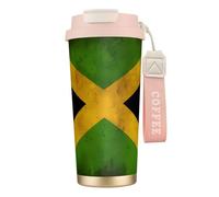 QHZLY 316 Stainless Steel Old Jamaican Flag Coffee Cup Pink, Large Insulated Travel Tumbler for Office Home Car Use