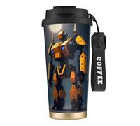 QHZLY 316 Stainless Steel Robots at War Coffee Cup Black, Large Insulated Travel Tumbler for Office Home Car Use