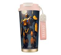 QHZLY 316 Stainless Steel Robots at War Coffee Cup Pink, Large Insulated Travel Tumbler for Office Home Car Use