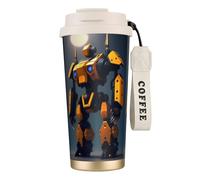 QHZLY 316 Stainless Steel Robots at War Coffee Cup White, Large Insulated Travel Tumbler for Office Home Car Use