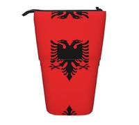QHZLY Adjustable Albanian Flag Pencil Case with Zipper, Portable Large Capacity Storage for Stationery