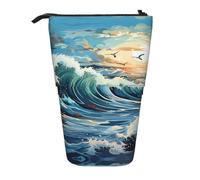 QHZLY Adjustable Wave Sailboat Seagull Pencil Case with Zipper, Portable Large Capacity Storage for Stationery