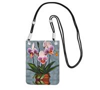 QHZLY Blooming Orchids Crossbody Mobile Phone Bag Black with Adjustable Strap for Women – Fashionable, Convenient