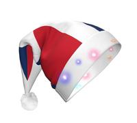QHZLY Dominican Republic Christmas Light-Up Hat for Adults, Plush LED Decorative Santa Cap for Holidays