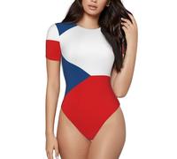 QHZLY Flag of the Czech Republic Women's Short-Sleeved Bodysuit L, Soft and Breathable for Casual, Party
