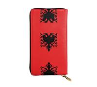 QHZLY Leather Long Albanian Flag Clutch Wallet for Unisex, Stylish and Functional with Card Slots, Zipper Pockets