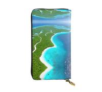 QHZLY Leather Long an Island in The Sea Clutch Wallet for Unisex, Stylish and Functional with Card Slots, Zipper Pockets
