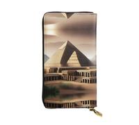QHZLY Leather Long Ancient Wonders Clutch Wallet for Unisex, Stylish and Functional with Card Slots, Zipper Pockets