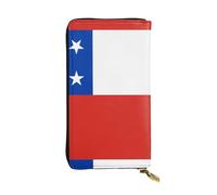 QHZLY Leather Long Flag of Chile Clutch Wallet for Unisex, Stylish and Functional with Card Slots, Zipper Pockets