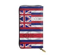 QHZLY Leather Long Flag of Hawaii American Clutch Wallet for Unisex, Stylish and Functional with Card Slots, Zipper Pockets