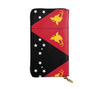 QHZLY Leather Long Flag of Papua New Guinea Clutch Wallet for Unisex, Stylish and Functional with Card Slots, Zipper Pockets