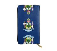 QHZLY Leather Long Maine State Flag Clutch Wallet for Unisex, Stylish and Functional with Card Slots, Zipper Pockets