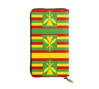 QHZLY Leather Long Native Hawaiian Flag Clutch Wallet for Unisex, Stylish and Functional with Card Slots, Zipper Pockets
