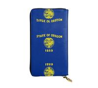 QHZLY Leather Long Oregon State Flag Clutch Wallet for Unisex, Stylish and Functional with Card Slots, Zipper Pockets