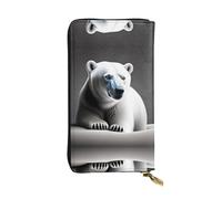 QHZLY Leather Long Portrait of a Polar Bear Clutch Wallet for Unisex, Stylish and Functional with Card Slots, Zipper Pockets