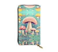 QHZLY Leather Long Pretty Little Mushrooms Clutch Wallet for Unisex, Stylish and Functional with Card Slots, Zipper Pockets