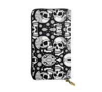 QHZLY Leather Long Skull with Clues on The Head Clutch Wallet for Unisex, Stylish and Functional with Card Slots, Zipper Pockets