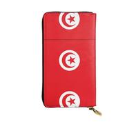 QHZLY Leather Long Tunisian Flag Clutch Wallet for Unisex, Stylish and Functional with Card Slots, Zipper Pockets