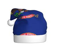 QHZLY North Dakota State Flag Christmas Hat for Adults, Plush Holiday Party Accessory for Festivals and Events