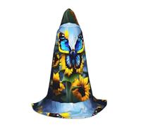 QHZLY Sunflower Blue Butterfly Hooded Cape S For Teenagers Long Cloak Cosplay Masquerade Stage Costume Comic-Con Carnival Role-Play