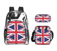 QHZLY Transparent PVC British Flag Backpack Lunch Bag Pencil Case Set, Lightweight and Durable