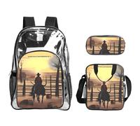 QHZLY Transparent PVC Cowboy Chronicles Backpack Lunch Bag Pencil Case Set, Lightweight and Durable