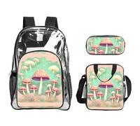 QHZLY Transparent PVC Dream Mushroom Backpack Lunch Bag Pencil Case Set, Lightweight and Durable
