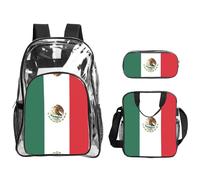 QHZLY Transparent PVC Flag of Mexico Backpack Lunch Bag Pencil Case Set, Lightweight and Durable
