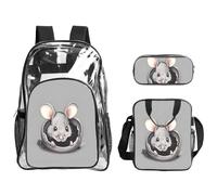 QHZLY Transparent PVC Grey Rat Backpack Lunch Bag Pencil Case Set, Lightweight and Durable