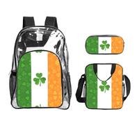 QHZLY Transparent PVC Irish Flag Backpack Lunch Bag Pencil Case Set, Lightweight and Durable