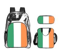 QHZLY Transparent PVC Irish Flag Backpack Lunch Bag Pencil Case Set, Lightweight and Durable