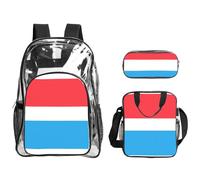 QHZLY Transparent PVC Luxembourg Flag Backpack Lunch Bag Pencil Case Set, Lightweight and Durable