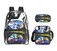 QHZLY Transparent PVC Mountain Majesty Backpack Lunch Bag Pencil Case Set, Lightweight and Durable