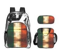 QHZLY Transparent PVC Retro Irish Flag Backpack Lunch Bag Pencil Case Set, Lightweight and Durable
