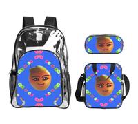 QHZLY Transparent PVC Smiley Yellow Pear Backpack Lunch Bag Pencil Case Set, Lightweight and Durable