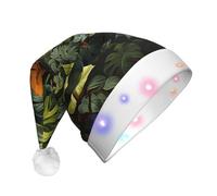 QHZLY Tropical Rainforest Palm Leaves Christmas Light-Up Hat for Adults, Plush LED Decorative Santa Cap for Holidays