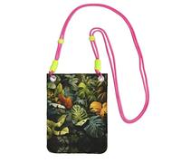 QHZLY Tropical Rainforest Palm Leaves Crossbody Mobile Phone Bag Fuchusia with Adjustable Strap for Women â€“ Fashionable, Convenient