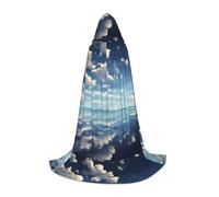 QHZLY White clouds over the sea Hooded Cape M For Teenagers Long Cloak Cosplay Masquerade Stage Costume Comic-Con Carnival Role-Play