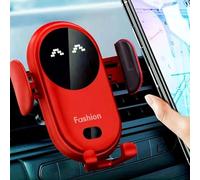 Qi 15W Car Phone Holder Wireless Charger, Smart Induction Automatic Clamping, Wireless Car Charger Mount, Air Vent, for iPhone 15 14 13 12 Series & Samsung S24 S23 Series (Red)