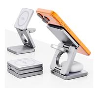 Qi2.2 25W Magnetic Wireless Charger, Foldable 3 in 1 Mag safe Charging Station for iPhone 17/16/15/14/13/12, Fast Wireless Charging Dock for Apple Watch & AirPods, Portable Travel Design,silver