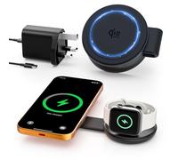 Qi2 25W Magnetic Wireless Charger 2-in-1, Fast Charging Travel Station Pad Compatible with Mag-Safe for iPhone Air/17/16/15/14/13/12, 5W for Apple Watch, 4/3/2/Pro (With 30W Adapter)-MatteBlack