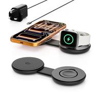 Qi2 25W Magnetic Wireless Charger 2 in 1, Fast Charging Travel Station Pad Compatible with MagSafe for iPhone Air/17e/17/16/15/14/13/12, 5W for Apple Watch, AirPods 3/2/Pro (With 30W Adapter)