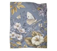 QIACVYDKZ Butterfly Floral Printed Fleece Throw Blanket Butterflies 3D Pattern Printed Sherpa Fleece Throw Blanket Soft Warm Microfiber Sport Bedding for Bed Couch 50x60inch(127x152cm)