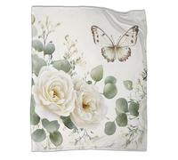 QIACVYDKZ Flannel Sherpa Butterflies And Floral Throw - 3D Wildflowers Design Bed Blanket Soft, Plush, Fluffy, Warm, Cozy - Super Soft Warm Plush 60x80inch(150x200cm)