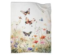QIACVYDKZ Flannel Sherpa Butterflies And Floral Throw - Wildflowers Faux Fur Fleece Sofa And Bed Blankets Soft, Plush, Fluffy, Warm, Cozy - Super Soft Warm Plush 60x80inch(150x200cm)