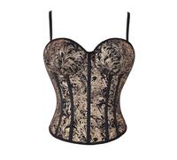 QIAIYALA Corset Tops for Women Floral Vintage Renaissance Gothic Jacquard Shoulder Straps Lace up Lingerie Style Body, Black Gold, Small