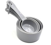 QIALAI 5-Piece Plastic Measuring Cups Set, Grey Nesting Measuring Cups for Baking and Cooking, Stackable Kitchen Measurement Tools with Ml & Cup Marks (17cm)