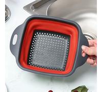QIALAI Small Foldable Square Drainer, Collapsible Kitchen Sink Basket for Dish & Vegetable Drying, Space Saving, Red, 24.5x18.5cm