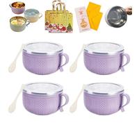 Qiamia 2026 New Set of 4 25-Oz Mug Meals with Lids, Mug Meals W Lid and Spoon, Microwaveable Stainless Steel Inner Liner & Christmas Bag and Card (Purple,4PCS)